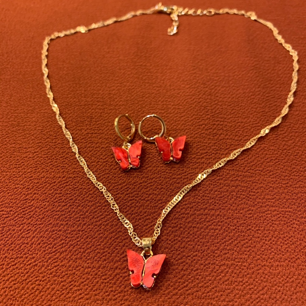 Butterfly earring necklace set.